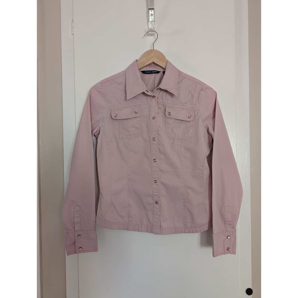 Pastel Pink Button Down Shirt Utility Long Sleeve Womens S Casual French Cuff